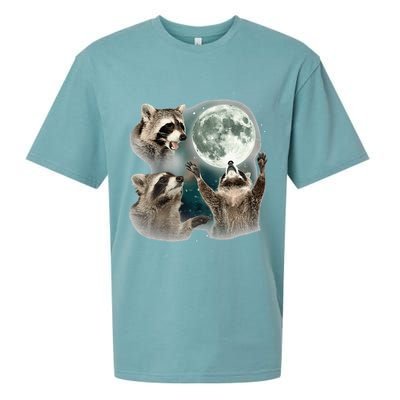 Raccoon 3 Racoons Howling At Moon Funny Weird Cursed Sueded Cloud Jersey T-Shirt