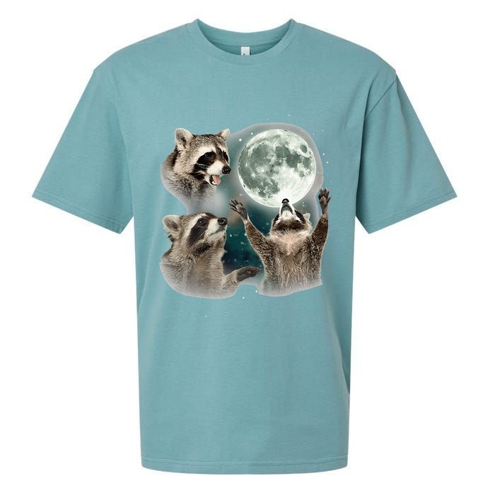 Raccoon 3 Racoons Howling At Moon Funny Weird Cursed Sueded Cloud Jersey T-Shirt