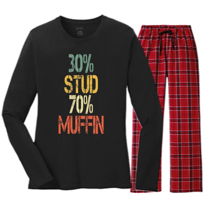 Retro 30 Stud 70 Muffin Sarcasm Dad Bod Figure Women's Long Sleeve Flannel Pajama Set 