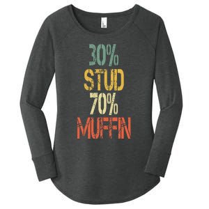 Retro 30 Stud 70 Muffin Sarcasm Dad Bod Figure Women's Perfect Tri Tunic Long Sleeve Shirt