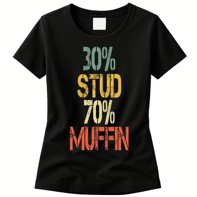 Retro 30 Stud 70 Muffin Sarcasm Dad Bod Figure Womens T-Shirt