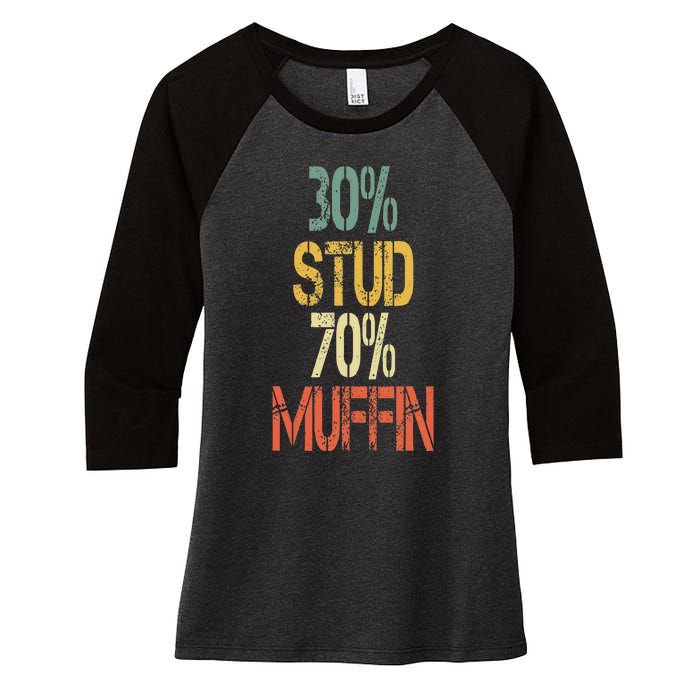 Retro 30 Stud 70 Muffin Sarcasm Dad Bod Figure Women's Tri-Blend 3/4-Sleeve Raglan Shirt