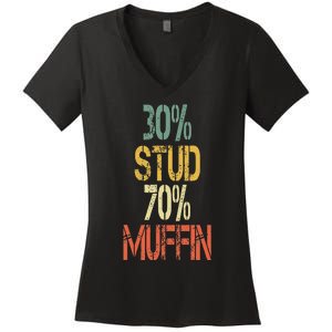 Retro 30 Stud 70 Muffin Sarcasm Dad Bod Figure Women's V-Neck T-Shirt