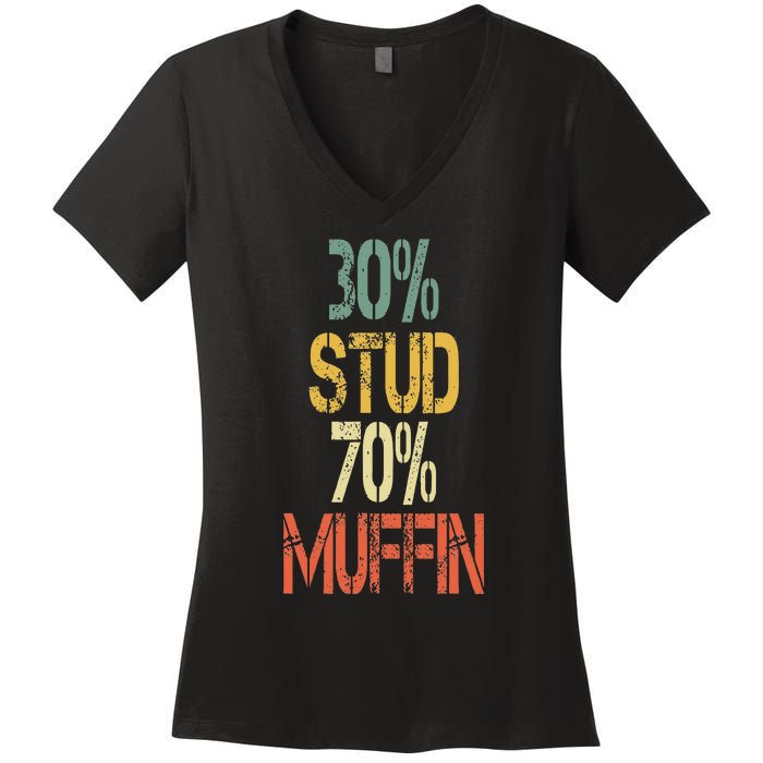 Retro 30 Stud 70 Muffin Sarcasm Dad Bod Figure Women's V-Neck T-Shirt