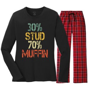 Retro 30 Stud 70 Muffin Sarcasm Dad Bod Figure Women's Long Sleeve Flannel Pajama Set 