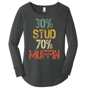 Retro 30 Stud 70 Muffin Sarcasm Dad Bod Figure Women's Perfect Tri Tunic Long Sleeve Shirt