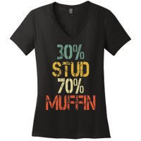 Retro 30 Stud 70 Muffin Sarcasm Dad Bod Figure Women's V-Neck T-Shirt