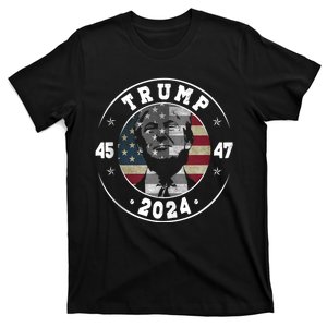 Retro 45 47 Trump 2024 American Flag T-Shirt