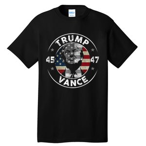 Retro 45 47 Trump Vance 2024 Vote Trump American Flag Tall T-Shirt