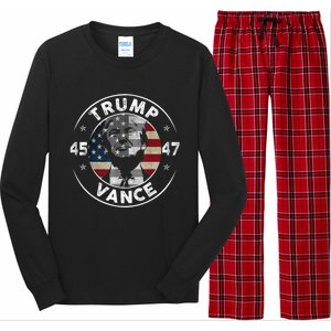 Retro 45 47 Trump Vance 2024 Vote Trump American Flag Long Sleeve Pajama Set