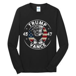 Retro 45 47 Trump Vance 2024 Vote Trump American Flag Tall Long Sleeve T-Shirt