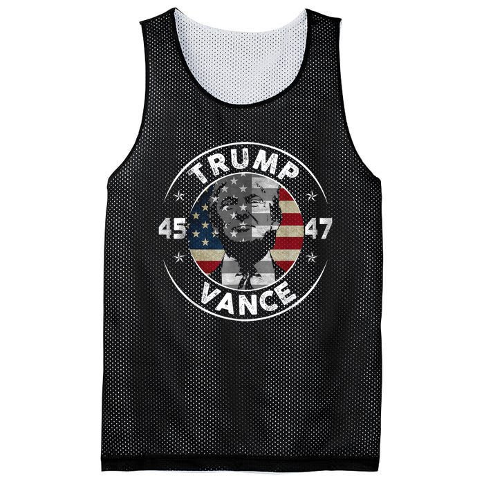 Retro 45 47 Trump Vance 2024 Vote Trump American Flag Mesh Reversible Basketball Jersey Tank