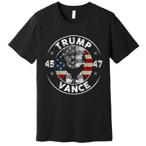 Retro 45 47 Trump Vance 2024 Vote Trump American Flag Premium T-Shirt