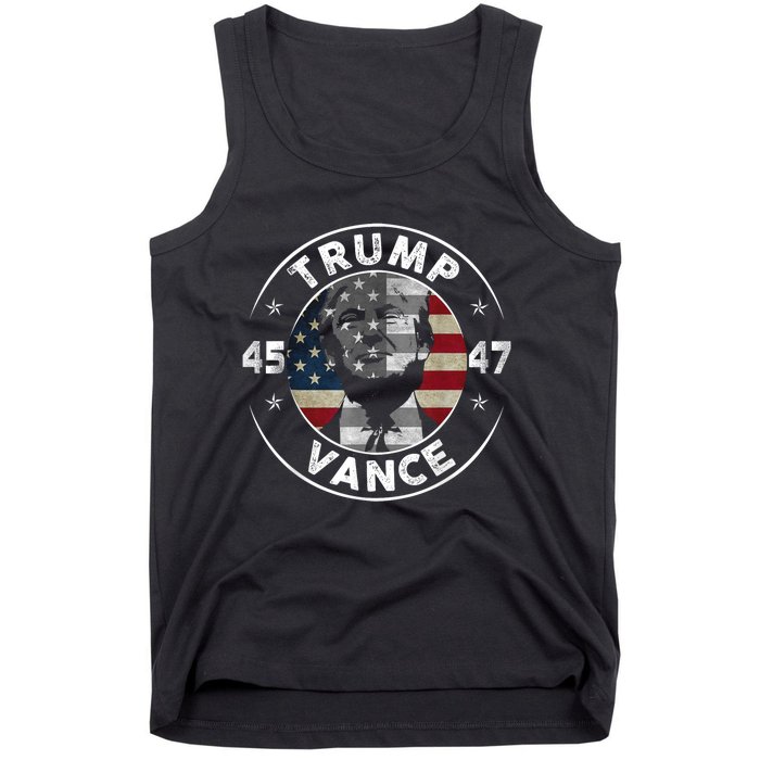 Retro 45 47 Trump Vance 2024 Vote Trump American Flag Tank Top