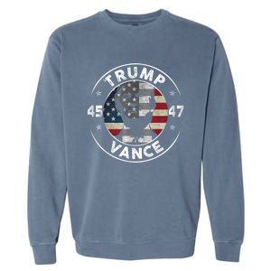 Retro 45 47 Trump Vance 2024 Vote Trump American Flag Garment-Dyed Sweatshirt