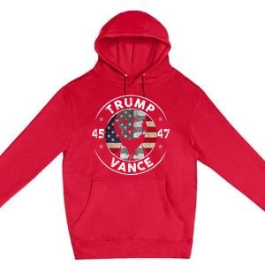 Retro 45 47 Trump Vance 2024 Vote Trump American Flag Premium Pullover Hoodie