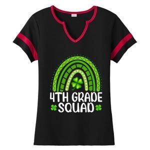 Rainbow 4th Grade Squad Teacher St Patrick's Day Gift Ladies Halftime Notch Neck Tee