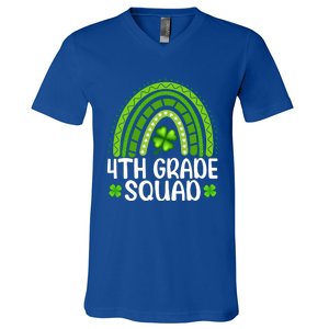 Rainbow 4th Grade Squad Teacher St Patrick's Day Gift V-Neck T-Shirt