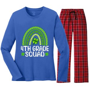 Rainbow 4th Grade Squad Teacher St Patrick's Day Gift Women's Long Sleeve Flannel Pajama Set 