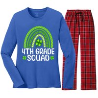 Rainbow 4th Grade Squad Teacher St Patrick's Day Gift Women's Long Sleeve Flannel Pajama Set 