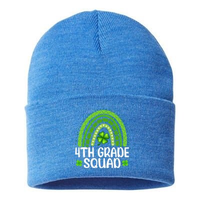 Rainbow 4th Grade Squad Teacher St Patrick's Day Gift Sustainable Knit Beanie