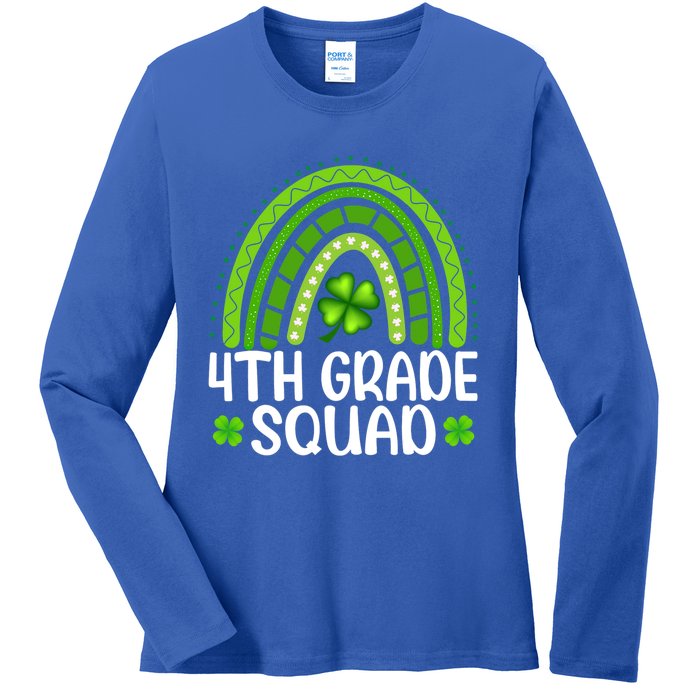 Rainbow 4th Grade Squad Teacher St Patrick's Day Gift Ladies Long Sleeve Shirt