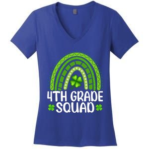 Rainbow 4th Grade Squad Teacher St Patrick's Day Gift Women's V-Neck T-Shirt