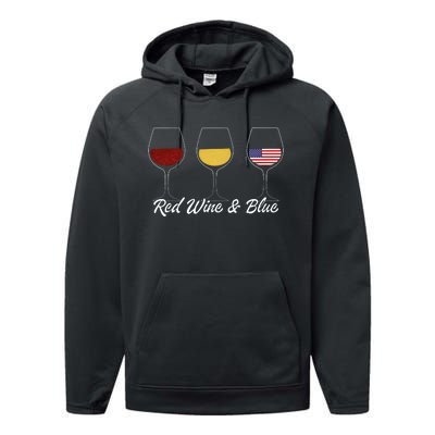 Retro 4th Of July Red Wine And Blue Performance Fleece Hoodie