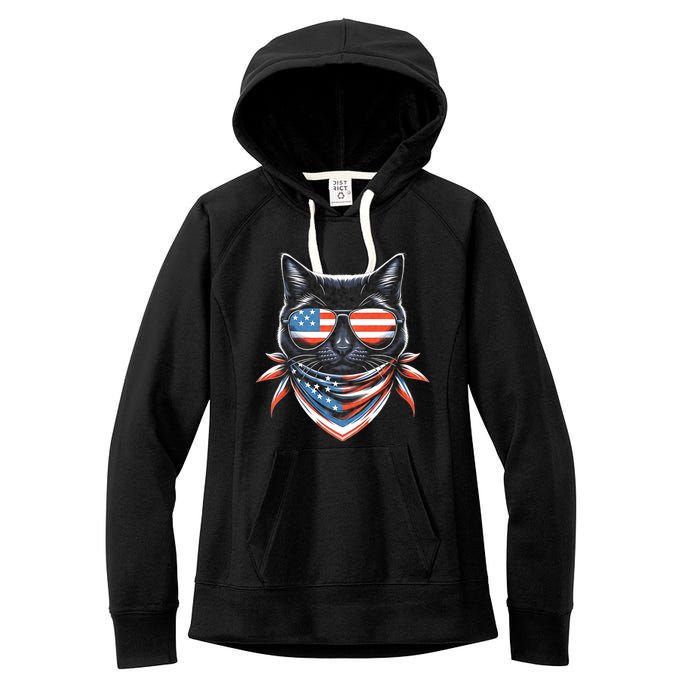 Rottweiler 4th Of July American Flag Glasses Stay Cool Women's Fleece Hoodie