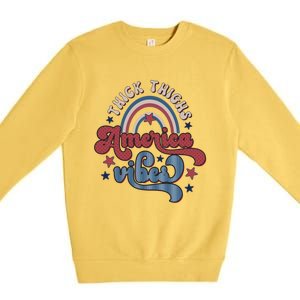 Retro 4th Of July Great Gift Funny Thick Thigs America Vibes Usa Gift Premium Crewneck Sweatshirt