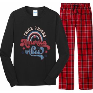 Retro 4th Of July Great Gift Funny Thick Thigs America Vibes Usa Gift Long Sleeve Pajama Set