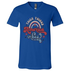 Retro 4th Of July Great Gift Funny Thick Thigs America Vibes Usa Gift V-Neck T-Shirt