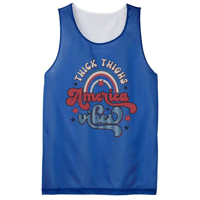 Retro 4th Of July Great Gift Funny Thick Thigs America Vibes Usa Gift Mesh Reversible Basketball Jersey Tank