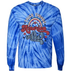 Retro 4th Of July Great Gift Funny Thick Thigs America Vibes Usa Gift Tie-Dye Long Sleeve Shirt