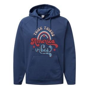 Retro 4th Of July Great Gift Funny Thick Thigs America Vibes Usa Gift Performance Fleece Hoodie