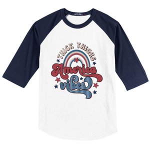 Retro 4th Of July Great Gift Funny Thick Thigs America Vibes Usa Gift Baseball Sleeve Shirt