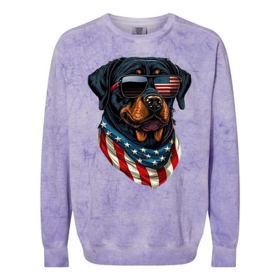 Rottweiler 4th Of July American Flag Glasses Stay Cool Colorblast Crewneck Sweatshirt