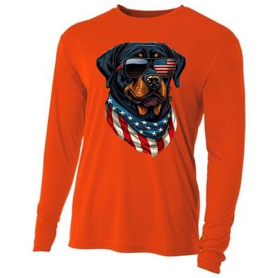 Rottweiler 4th Of July American Flag Glasses Stay Cool Cooling Performance Long Sleeve Crew