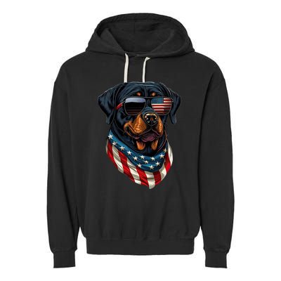 Rottweiler 4th Of July American Flag Glasses Stay Cool Garment-Dyed Fleece Hoodie