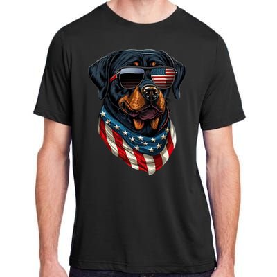 Rottweiler 4th Of July American Flag Glasses Stay Cool Adult ChromaSoft Performance T-Shirt