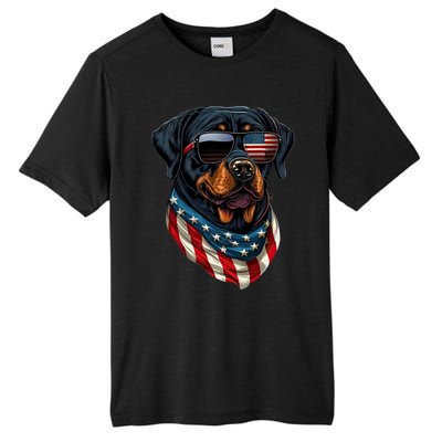 Rottweiler 4th Of July American Flag Glasses Stay Cool Tall Fusion ChromaSoft Performance T-Shirt