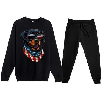 Rottweiler 4th Of July American Flag Glasses Stay Cool Premium Crewneck Sweatsuit Set