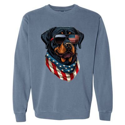 Rottweiler 4th Of July American Flag Glasses Stay Cool Garment-Dyed Sweatshirt