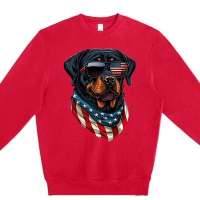 Rottweiler 4th Of July American Flag Glasses Stay Cool Premium Crewneck Sweatshirt