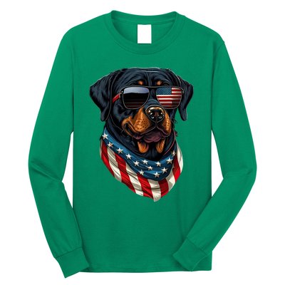 Rottweiler 4th Of July American Flag Glasses Stay Cool Long Sleeve Shirt