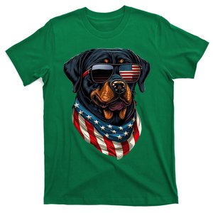 Rottweiler 4th Of July American Flag Glasses Stay Cool T-Shirt