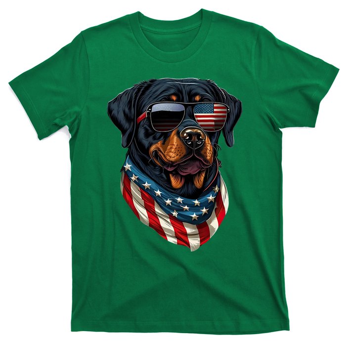 Rottweiler 4th Of July American Flag Glasses Stay Cool T-Shirt