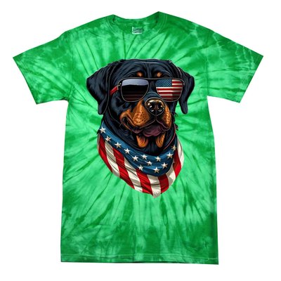 Rottweiler 4th Of July American Flag Glasses Stay Cool Tie-Dye T-Shirt