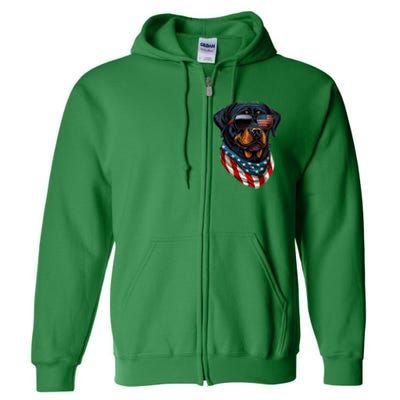 Rottweiler 4th Of July American Flag Glasses Stay Cool Full Zip Hoodie