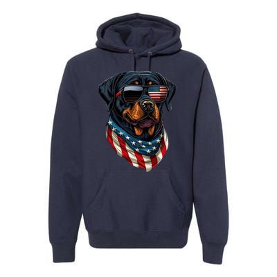 Rottweiler 4th Of July American Flag Glasses Stay Cool Premium Hoodie